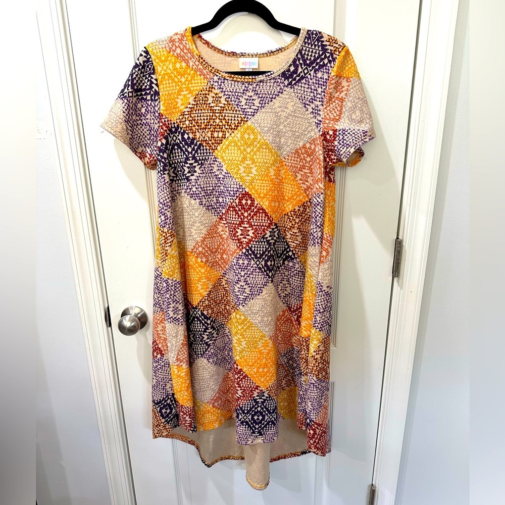 LuLaRoe Orange and Purple Bohemian A-line High Low Dress - Small
